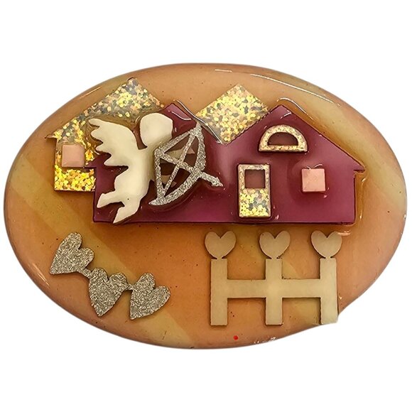 Lucinda Pink House Cupid Heart Arrow Pin - Picture 1 of 6